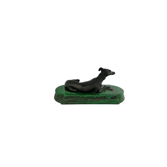 Dog Figurine Metal Greyhound Whippet on Green Marbled Base Vintage Decor - Picture 4 of 7